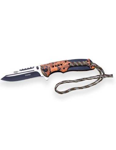 Navaja tactica de 9 cm con apertura asistida, mango de alumino con paracord