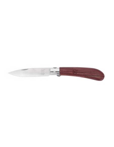 Navaja de bolsillo línea Alemana con mango de madera de Bubinga y hoja de 90 mm con forma de punta caída. 