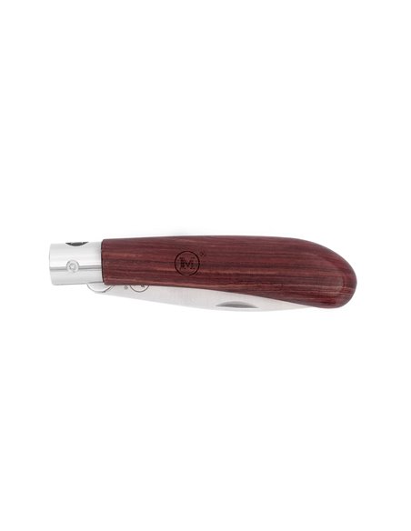 Navaja de bolsillo línea Alemana con mango de madera de Bubinga y hoja de 90 mm con forma de punta caída. 