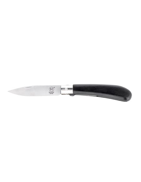 Navaja de bolsillo línea Alemana con mango de prensada negra y hoja de 90 mm con forma de punta caída. 