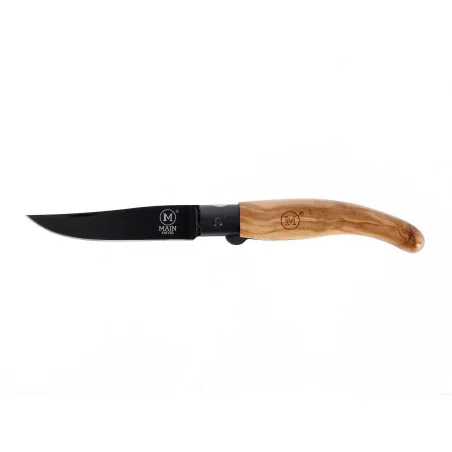 Navaja de bolsillo línea Española con mango de olivo y hoja con titanio negro de 87 mm