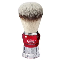 Brocha de afeitar Omega en fibra sintética Hi-Brush con mango de plástico color transparente, metacrilato