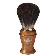 Brocha de afeitar Omega Black Badger con mango de madera de fresno