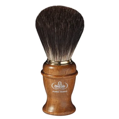Brocha de afeitar Omega Black Badger con mango de madera de fresno