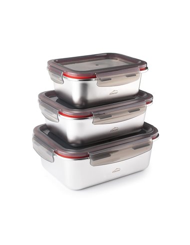 Set de 3 recipientes rectangulares Lacor Ecoinox