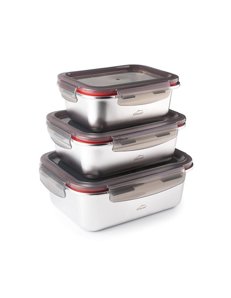Set de 3 recipientes rectangulares Lacor Ecoinox