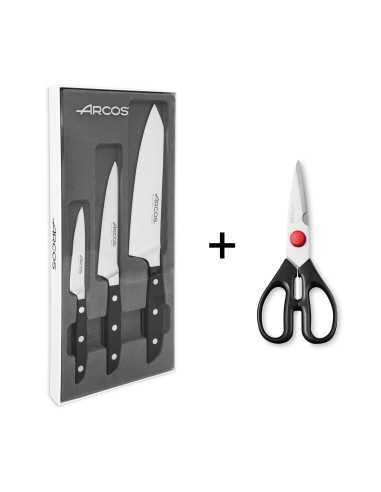 Juego de 3 Cuchillos Arcos Manhatan + Tijera de Regalo