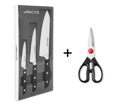 Juego de 3 Cuchillos Arcos Manhatan + Tijera de Regalo