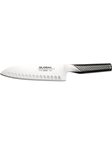 Global G-80 – Cuchillo Santoku, alveolado, 18 cm