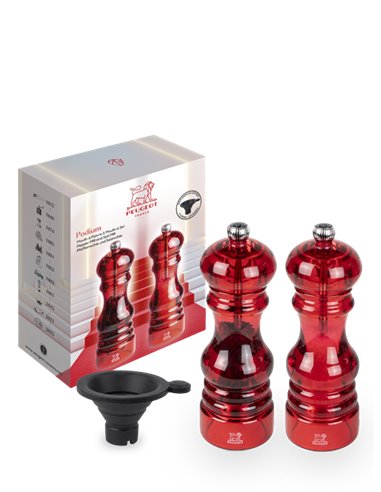 Molinillo de sal y pimienta Peugeot Podium dúo acrílico rojo 18 cm
