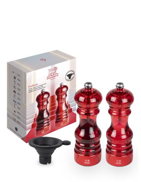 Molinillo de sal y pimienta Peugeot Podium dúo acrílico rojo 18 cm