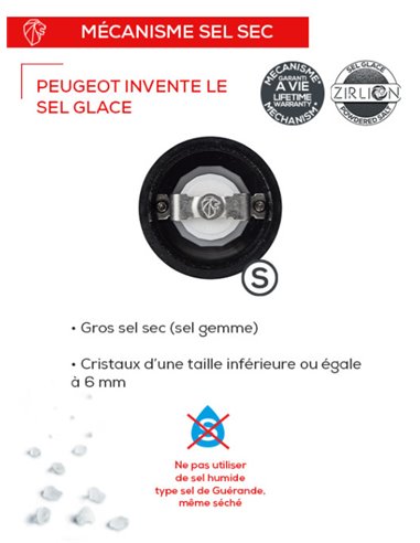 Molinillo de sal Peugeot Bistro Chef Shiny 10 cm – Mecanismo Zirlion