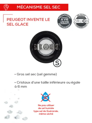 Molinillo de sal Peugeot Bistro Chef Shiny 10 cm – Mecanismo Zirlion