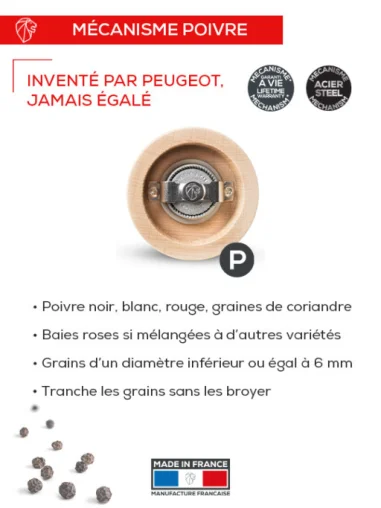 Molinillo de pimienta Peugeot Bistro Chef Shiny 10 cm – Acero inoxidable