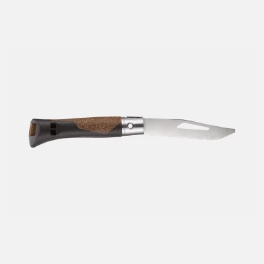 Detalle del mango del Opinel néo7 Alpine marrón oscuro con corcho y polipropileno reforzado 