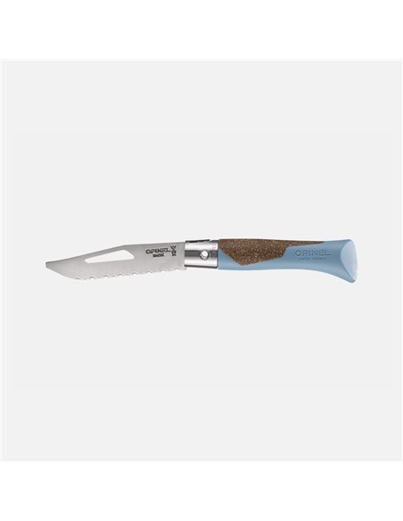 Opinel néo7 Alpine azul glaciar abierto, hoja dentada de 8 cm para uso alpino
