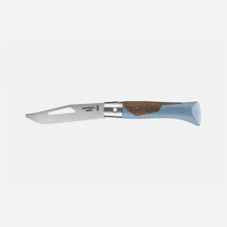 Opinel néo7 Alpine azul glaciar abierto, hoja dentada de 8 cm para uso alpino