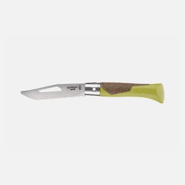 Opinel néo7 Alpine color tilo abierto, hoja dentada de 8 cm para actividades alpinas