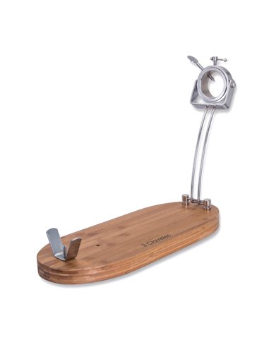 Soporte Jamonero Giratorio Plegable 3 Claveles – Bambú y Acero Inoxidable