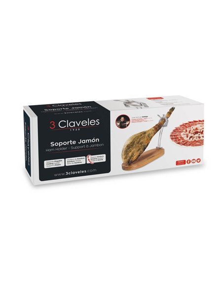 Soporte Jamonero Giratorio Plegable 3 Claveles – Bambú y Acero Inoxidable