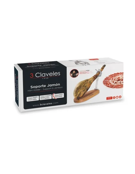 Soporte Jamonero Giratorio Plegable 3 Claveles – Bambú y Acero Inoxidable