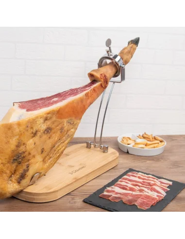Soporte Jamonero Giratorio Plegable 3 Claveles – Bambú y Acero Inoxidable