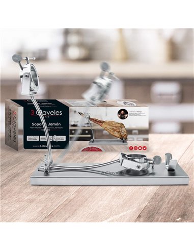 Soporte Jamonero PRO Giratorio Plegable 3 Claveles – Acero Inoxidable