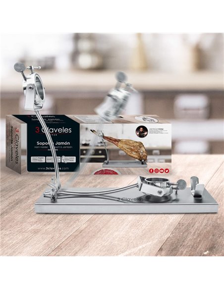 Soporte Jamonero PRO Giratorio Plegable 3 Claveles – Acero Inoxidable