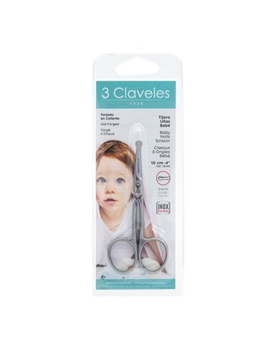 Tijera Bebé Curva Inox Forjada 3 Claveles – Puntas Redondeadas 
