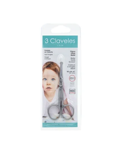 Tijera Bebé Curva Inox Forjada 3 Claveles – Puntas Redondeadas 