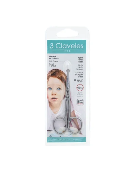 Tijera Bebé Curva Inox Forjada 3 Claveles – Puntas Redondeadas 