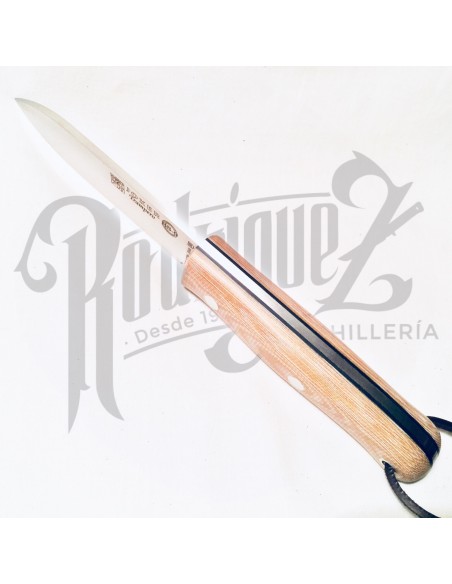 CUCHILLO TRAMPERO PUÑO MICARTA CANVAS BEIGE C/ PEDERNAL , H/10 CM (CM113-1)