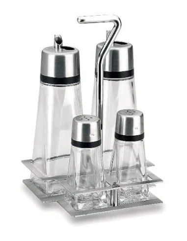 Vinagrera Cuadrada HiperLux 4 Piezas Con Soporte Lacor 62465