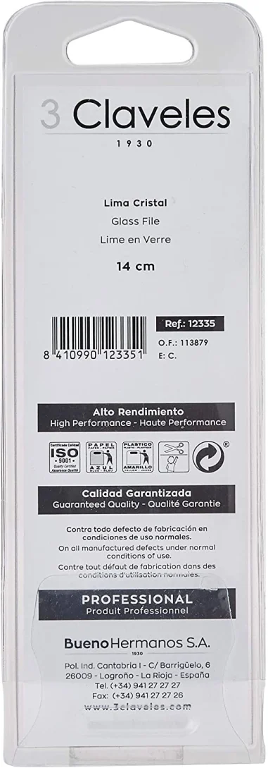 Lima de cristal 14 cm esterilizable 1 cara 3 Claveles 12335