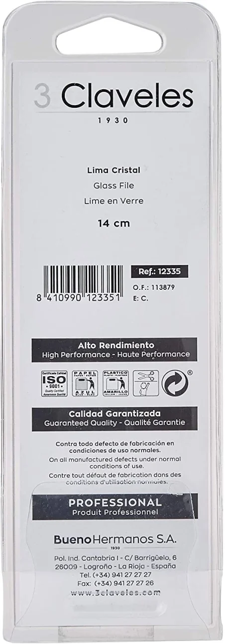 Lima de cristal 14 cm esterilizable 1 cara 3 Claveles 12335