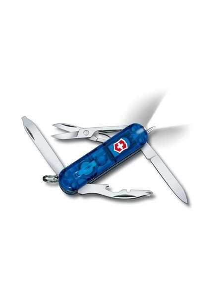Navaja Suiza Midnite Manager, 10 func.s con boligrafo y LED Azul traslucido