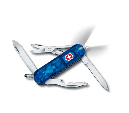 Navaja Suiza Midnite Manager, 10 func.s con boligrafo y LED Azul traslucido